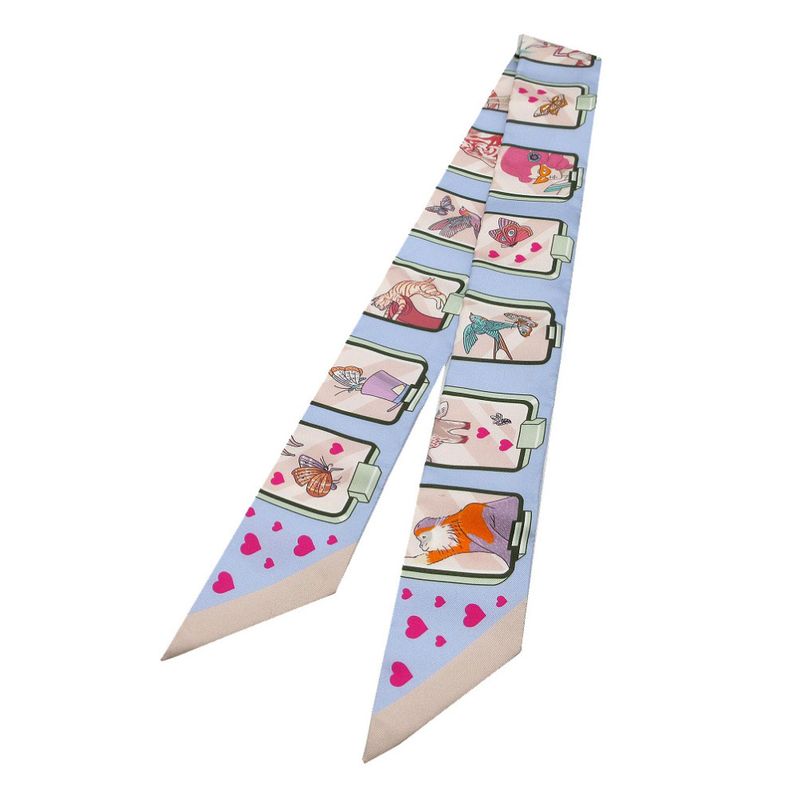 Hermes Twilly Story Scarf Silk Blue Pale/rose/vert 2502 Hermes