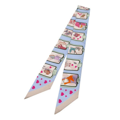 Hermes Twilly Story Scarf Silk Blue Pale/rose/vert 2502 Hermes