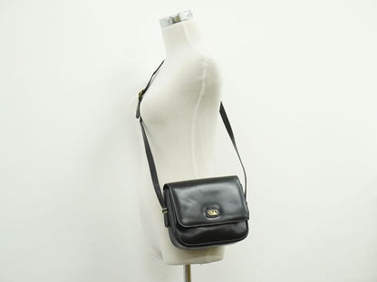 Authentic Celine Carriage Hardware Shoulder Bag Pochette Leather Black Bag