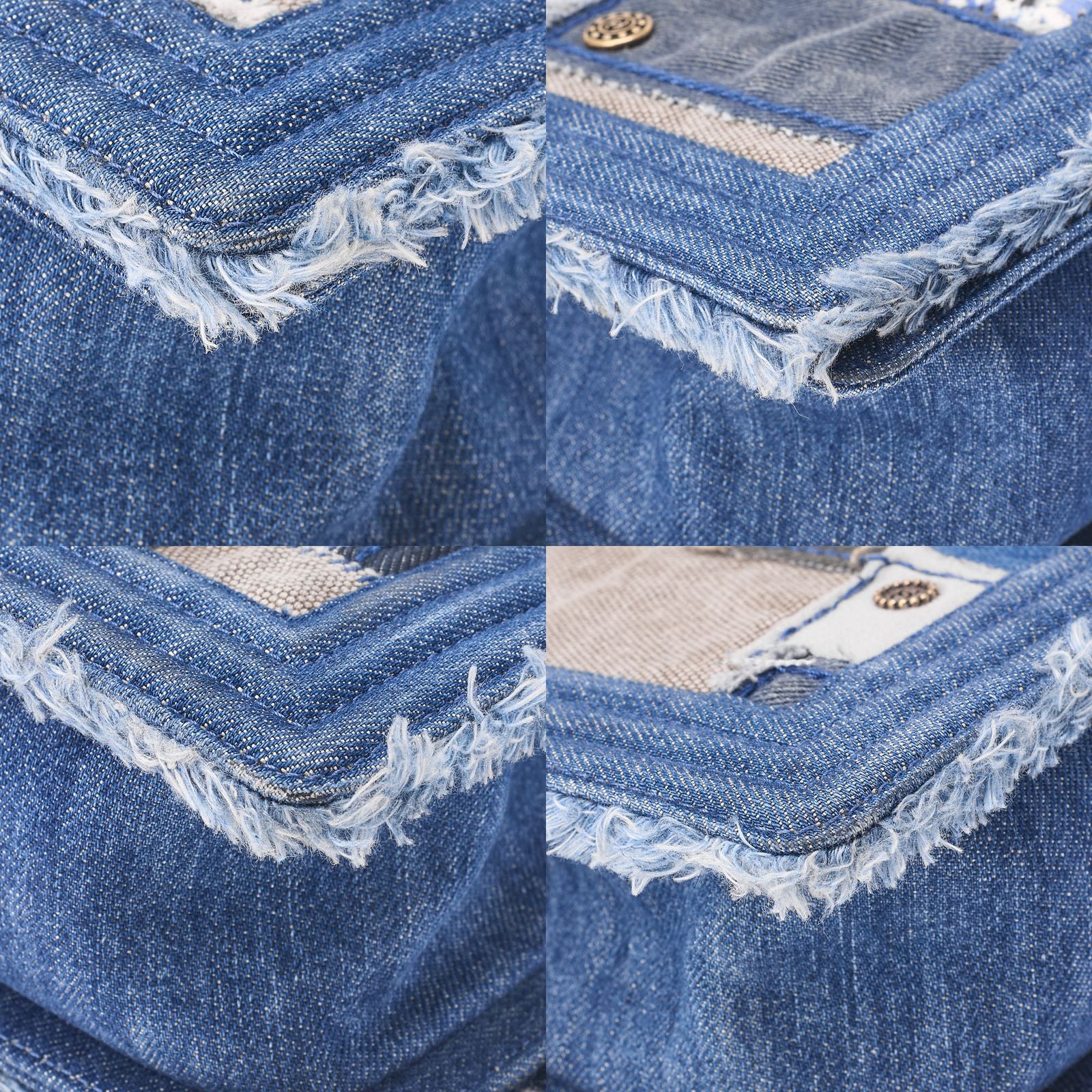 Chanel Boy Chanel Patchwork Chain Shoulder Denim Blue With Gold Hardware