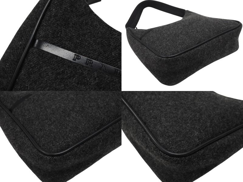 Prada Sports Bag Wool Nylon Charcoal Black Silver — view 6