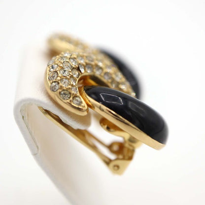 Christian DIOR Earrings Rhinestone Black Stone Women's Accessories H1746
