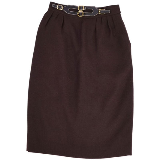 Vintage Hermes Skirt Wool Gold Hardware Bo