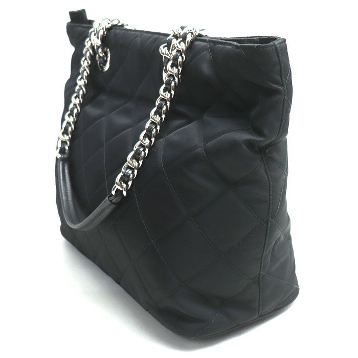 Prada Quilted Chain Tote Bag Black 1bg017 Ladies Preowned