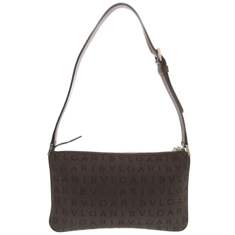 Bulgari Logomania Canvas Leather Brown Accessory Pouch Shoulder Bag 0428 Bvlgari