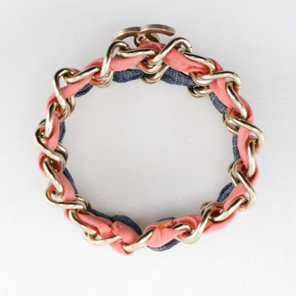 Chanel Coco Mark Chain 2 Rings Metal And Denim Silver Ladies 53g Bracelet