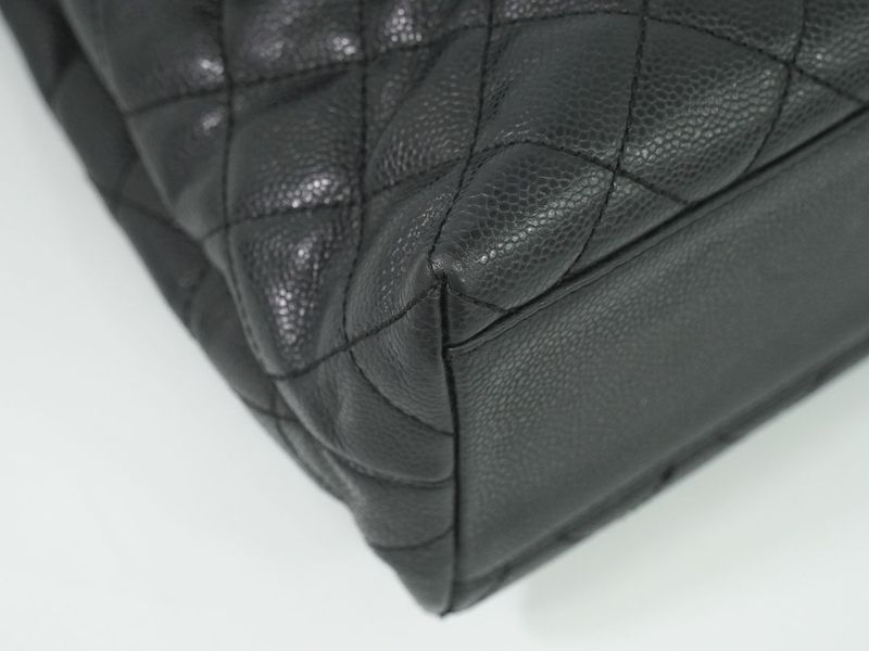 Authentic Chanel Coco Mark Matelasse Turnlock Handbag Caviar Skin Leather Black