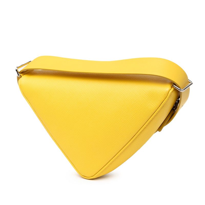 Prada Triangle Logo Plate Triangle Yellow Leather Saffiano Leather Women Prada