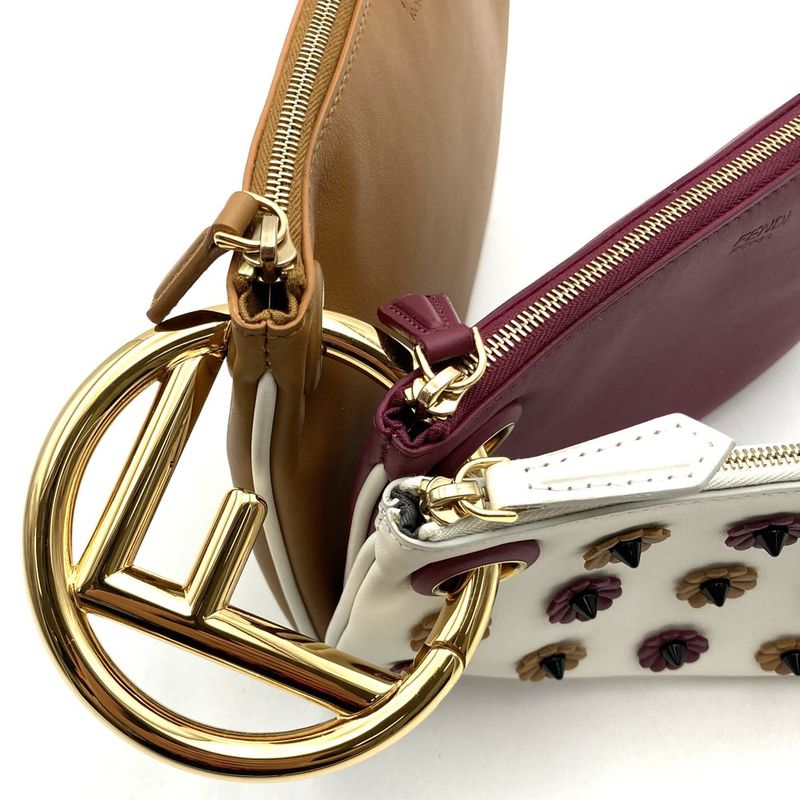 Fendi Triplet 8bs001a1fs Triplet Pouch Leather Clutch Bag Flower White/red/brown