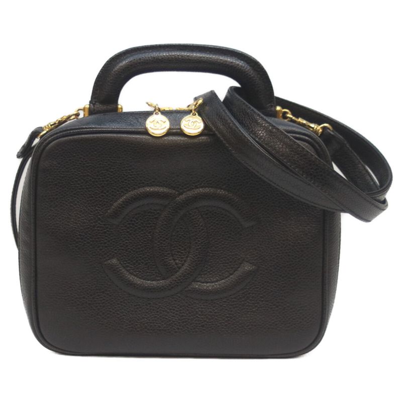 Chanel No 5 Black Caviar Skin Ghardware 2WAY Vanity Shoulder Bag Vanity Bag