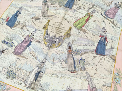 Hermes Carre 90 Scarf Costumes DES Departements Department Costume Silk Pink