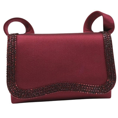 Chanel Party Bag Coco Mark Satin And Rhinestone Bordeaux Ladies Shoulder Bag