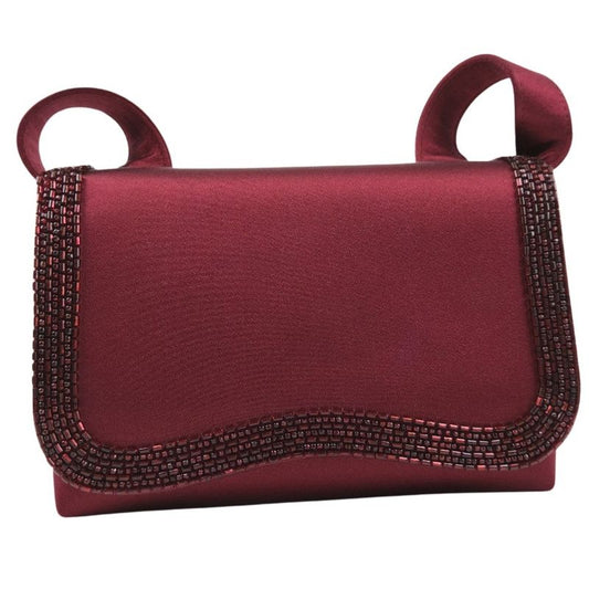 Chanel Party Bag Coco Mark Satin And Rhinestone Bordeaux Ladies Shoulder Bag