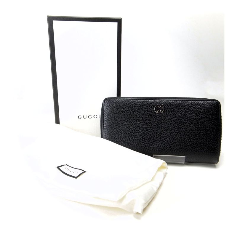 Gucci Round Zipper Long Wallet With Coin Purse 473928 Men's Black Pawnshop