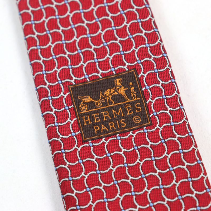 Hermes 659142t Cravate 100% Silk All-over Design H Logo Lining Red With Box