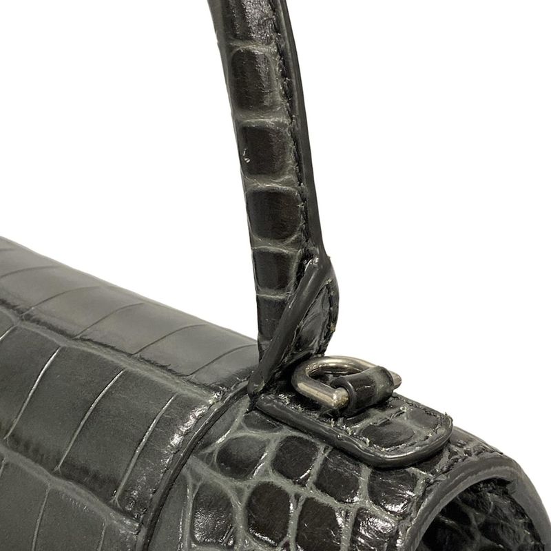 Balenciaga Handbag Hourglass Top Handle Small 593546 Dark Grey Croc Shape