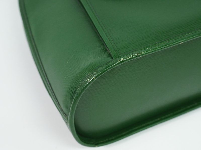 Authentic Celine Circle Logo 2WAY Shoulder Bag Handbag Pochette Leather Green