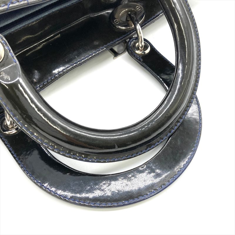 Christian DIOR Lady Dior Canage Handbag Patent Leather Black Silver Hardware