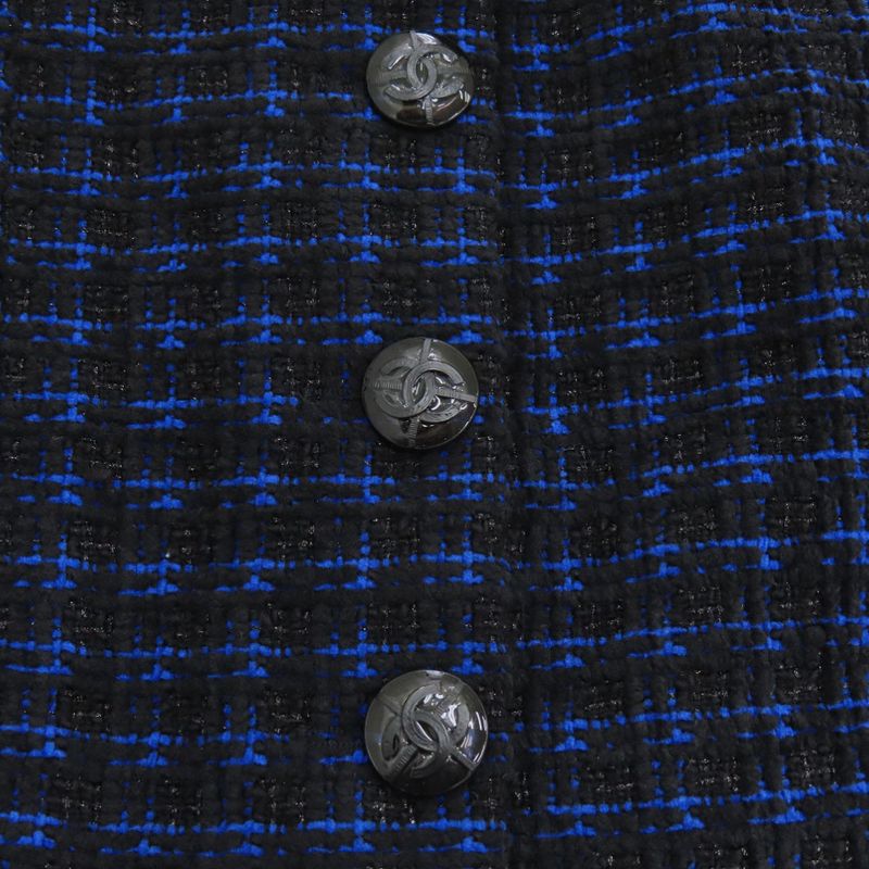 Chanel Coco Mark Button Tweed Skirt Checked Knee-length P52579 Polyester Wool