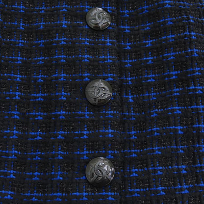 Chanel Coco Mark Button Tweed Skirt Checked Knee-length P52579 Polyester Wool