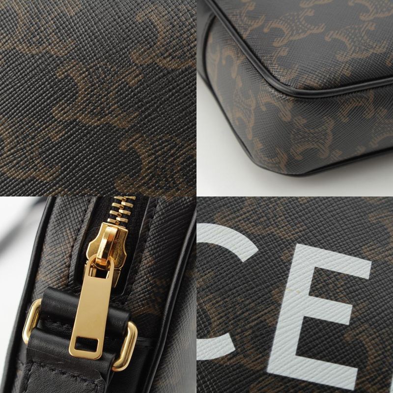 Celine Triomphe Canvas Medium Messenger Logo Shoulder Bag Brown Black