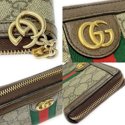 Gucci 523154/1147 GG Canvas Leather Ophidia Zip Around Wallet Long Wallet
