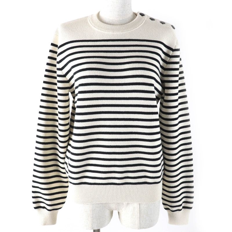 Celine 3za4145i Cotton Shoulder Button Striped Crewneck Long Sleeve Marine Knit