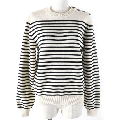 Celine 3za4145i Cotton Shoulder Button Striped Crewneck Long Sleeve Marine Knit