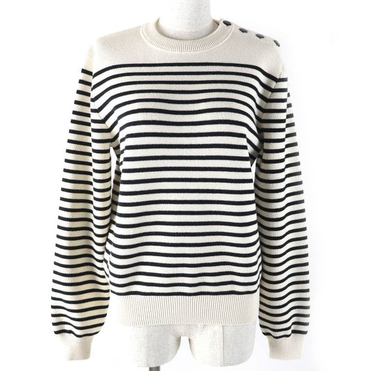 Celine 3za4145i Cotton Shoulder Button Striped Crewneck Long Sleeve Marine Knit
