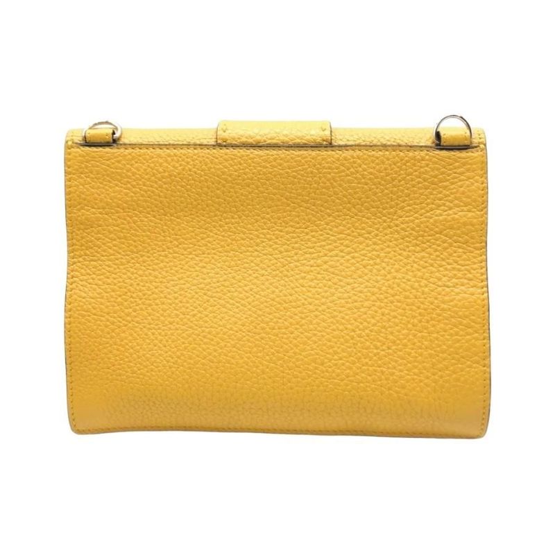 Fendi Shoulder Bag Flat Baguette Medium 7va524 Ff Logo Yellow Silver Hardware