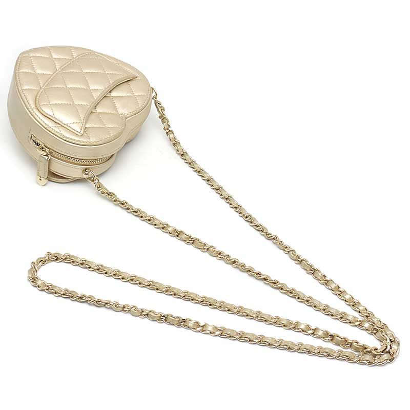Chanel Matelasse Chain Shoulder Bag Heart Gold Lambskin