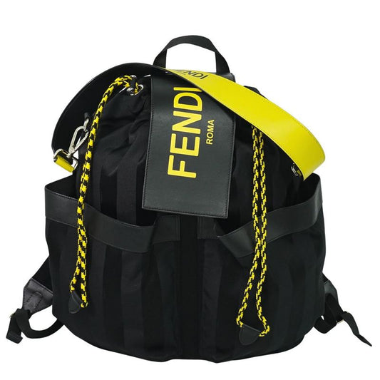 Authentic Fendi Strike Pecan 2WAY Backpack Sac Shoulder Bag Nylon Leather Black