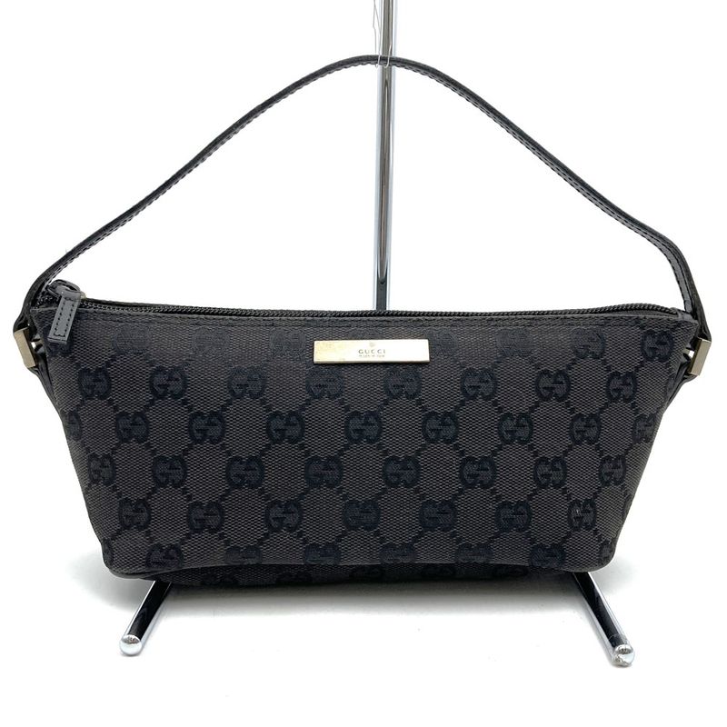 Gucci 039 1103 Handbag Accessory Pouch Black GG Canvas Ladies Men Fashion