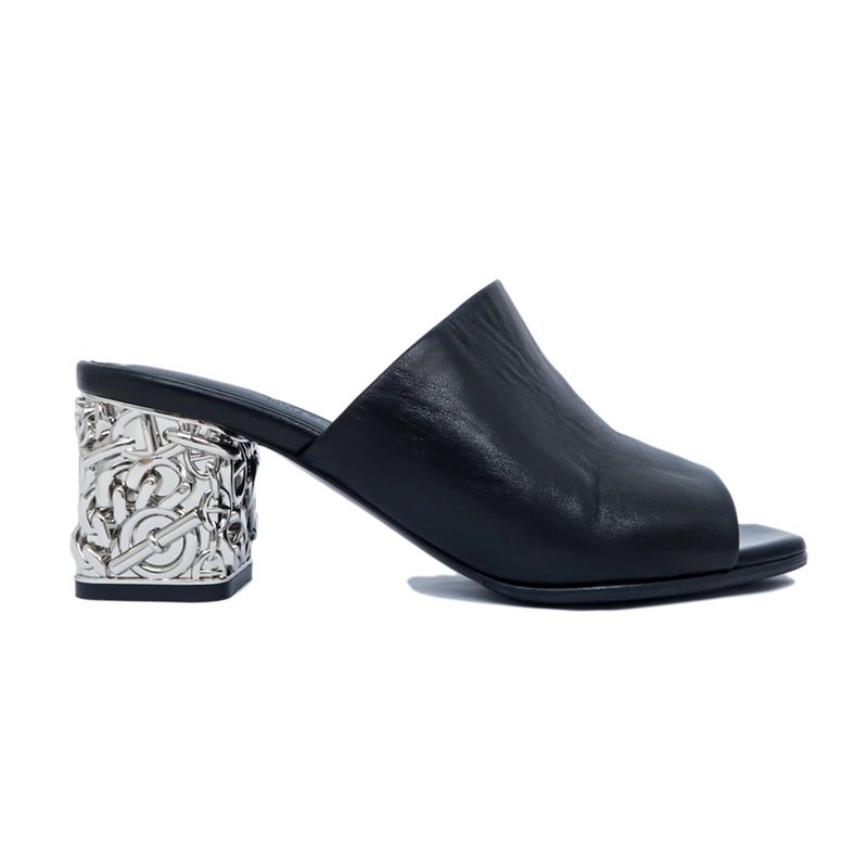 Hermes Sandals Glossy - 60 BK Black Silver - Size 38 Chaine D'ancre