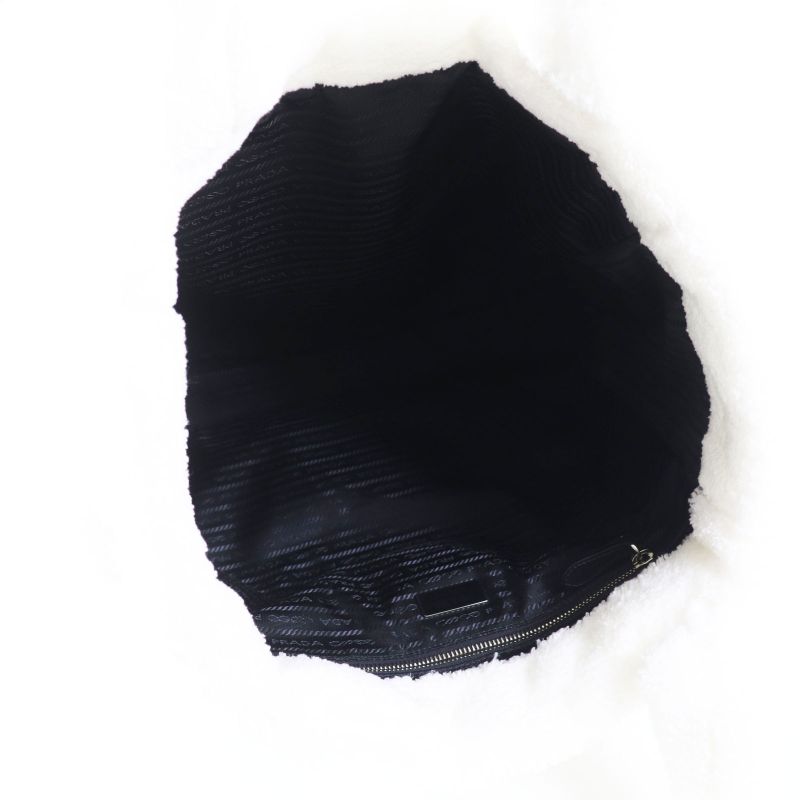 Prada 1bg130 Spugna Bianco NERO Terry Tote Bag White Black TU Storage With Bag