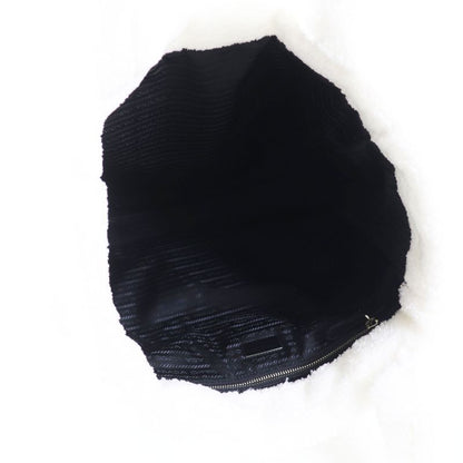 Prada 1bg130 Spugna Bianco NERO Terry Tote Bag White Black TU Storage With Bag