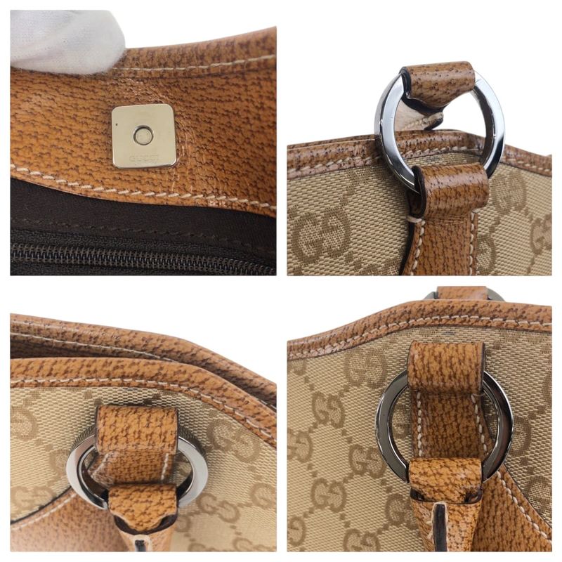 Gucci Beige Brown Silver Hardware GG Canvas 113015 Tote Bag Shoulder Bag Women