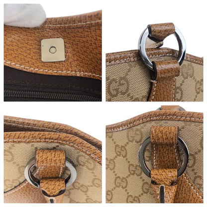 Gucci Beige Brown Silver Hardware GG Canvas 113015 Tote Bag Shoulder Bag Women