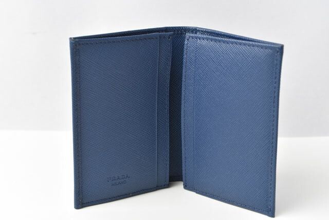 Prada Card Case Business Card Holder Prada Saffiano Metal Bluette Blue 1m0945