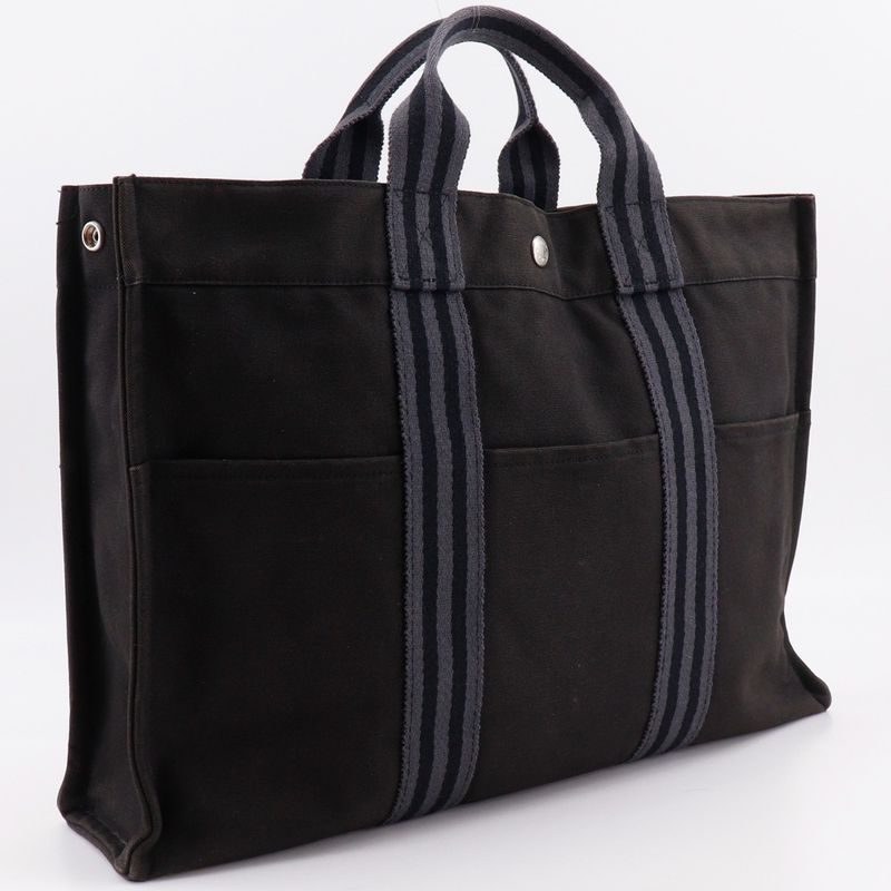 Hermes Fourre Tout MM Tote Bag Cotton Canvas Black Unisex Handbag