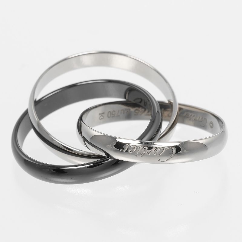 Cartier Trinity 3.4mm (0.13in) Band 18kwhite Gold X Ceramic #22 Men's 7.8g Ring