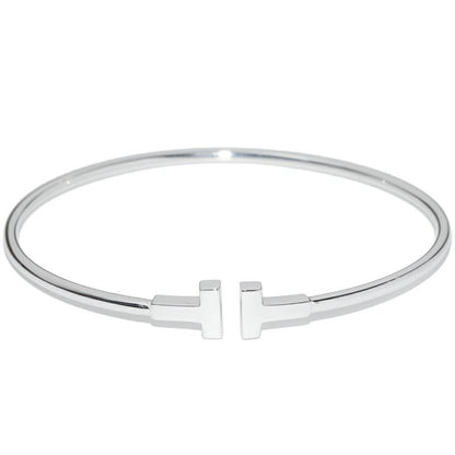 Tiffany & Co Bracelet Bangle 18K White Gold T Narrow Wire Bracelet Small