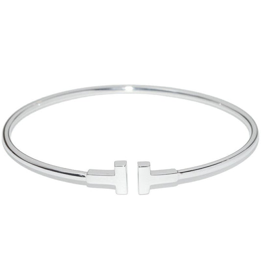 Tiffany & Co Bracelet Bangle 18K White Gold T Narrow Wire Bracelet Small