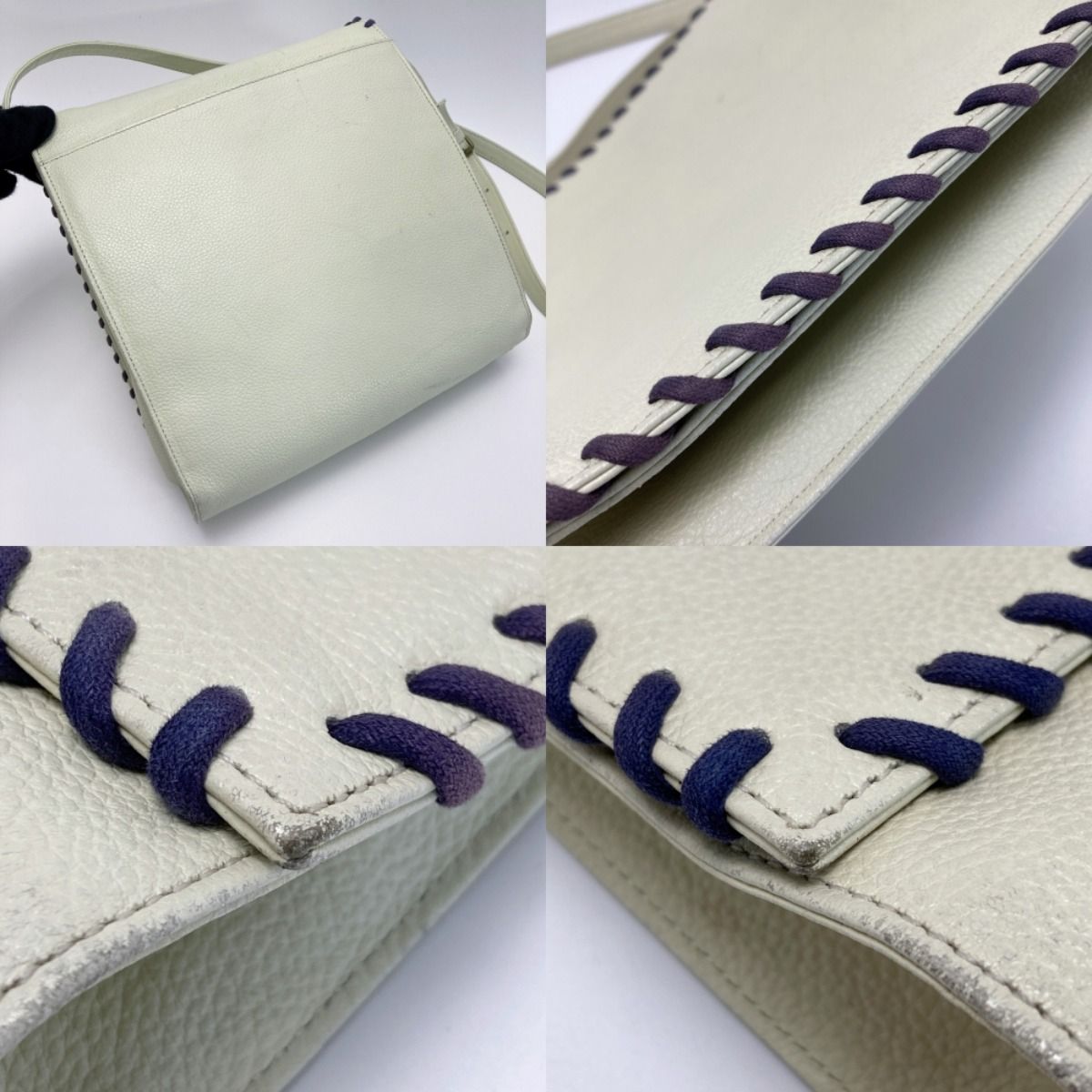 Yves Saint Laurent Shoulder Bag Ivory Flap Braided Leather