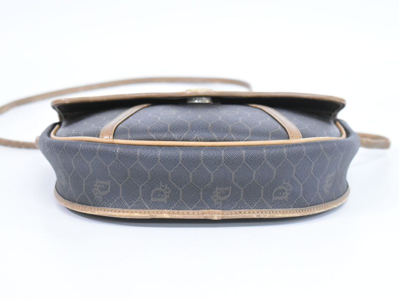 Authentic Christian DIOR Honeycomb Pattern Shoulder Bag Pochette PVC Black Bag