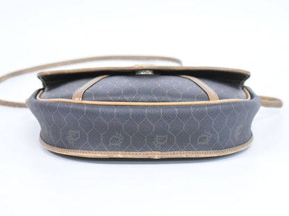 Authentic Christian DIOR Honeycomb Pattern Shoulder Bag Pochette PVC Black Bag