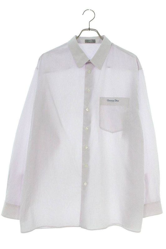 Dior 22AW 243c551a5658 Logo Embroidered Striped Long Sleeve Shirt Men 39