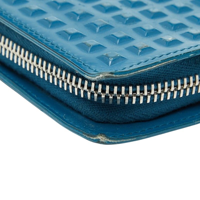 Balenciaga Grid Wallet Long Wallet Round Zipper 298821 Blue Leather Women