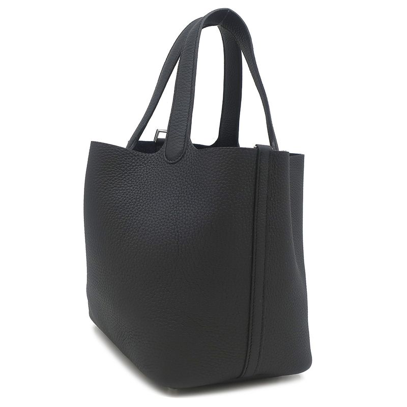 Hermes Handbag Picotin Lock MM Taurillon Clemence Black Silver Hardware Never