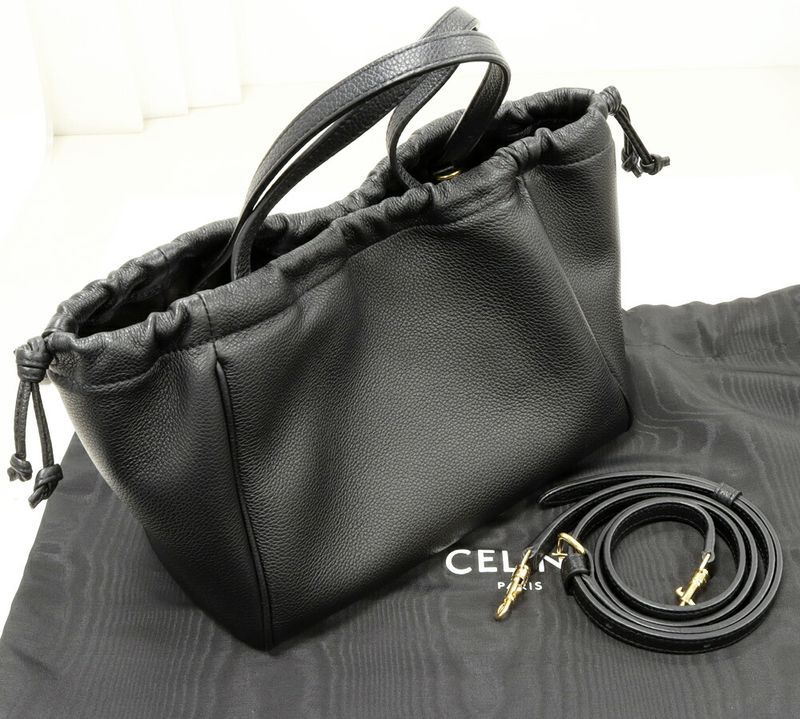 Celine Hand Tote Shoulder Bag Triomphe Cabas Small Drawstring Ring Grained